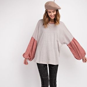 ❄️LAST1️⃣//MAUVE COLOR BLOCK PUFFY SLEEVES TOP
